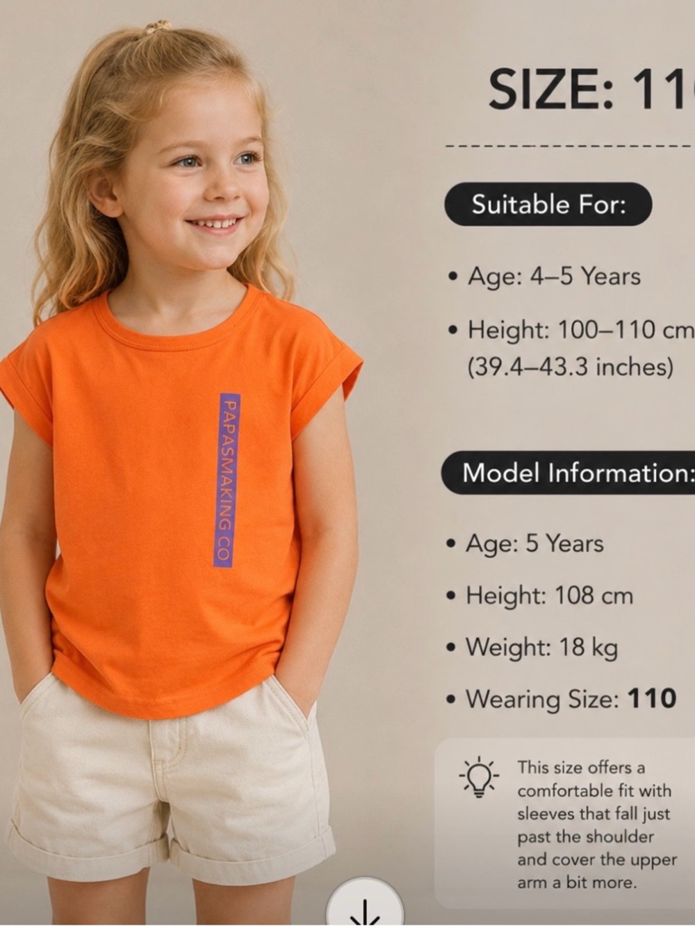 Kids Orange Short-Sleeve Tee with Vertical Logo